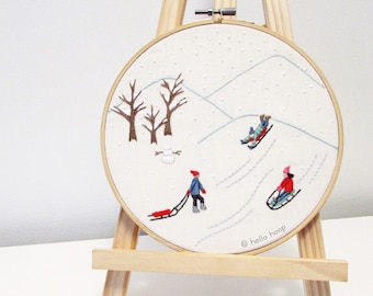 Holidays hand embroidery pattern - Sledding - Christmas embroidery - PDF - Instant download