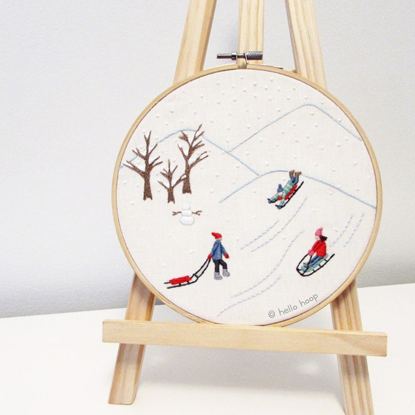Holidays hand embroidery pattern - Sledding - Christmas embroidery - PDF - Instant download