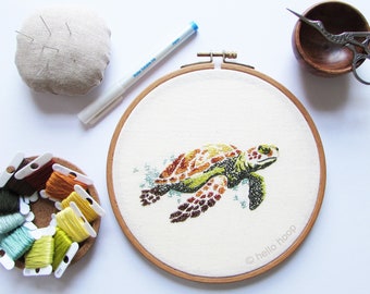 Sea Turtle Embroidery Pattern: Rainbow Design (PDF Pattern)