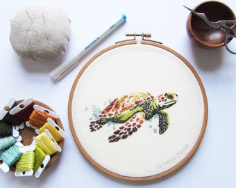 Sea Turtle Embroidery Pattern - Rainbow Sea Turtle - PDF - Instant download