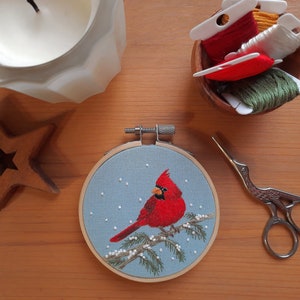 Winter Cardinal Stickmuster - Weihnachtsschmuck DIY - Winter Stickerei - PDF Sofortdownload