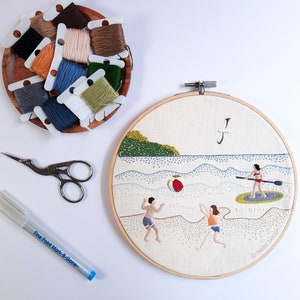 Summer hand embroidery pattern - Day at the Beach - PDF - Instant download