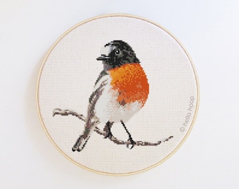 Scarlet Robin Australian bird cross stitch pattern - bird embroidery - PDF - Instant download