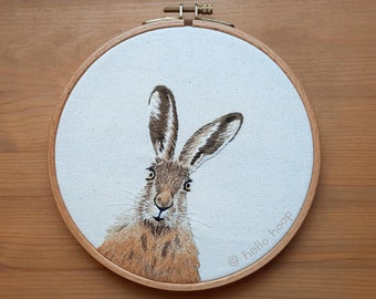 Bunny hand embroidery pattern and guide - Wild Hare Thread Painting - Easter Embroidery - PDF Instant download