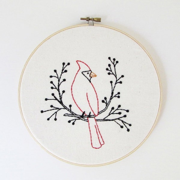 Cardinal hand embroidery pattern - PDF - Instant download