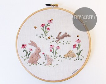 Bunny Embroidery Kit ; DIY craft kit ; 7 inch Rabbit Embroidery pattern ; Bunny Baby Gift ; Beginner Embroidery ; Beginner Craft ; Hoop Art