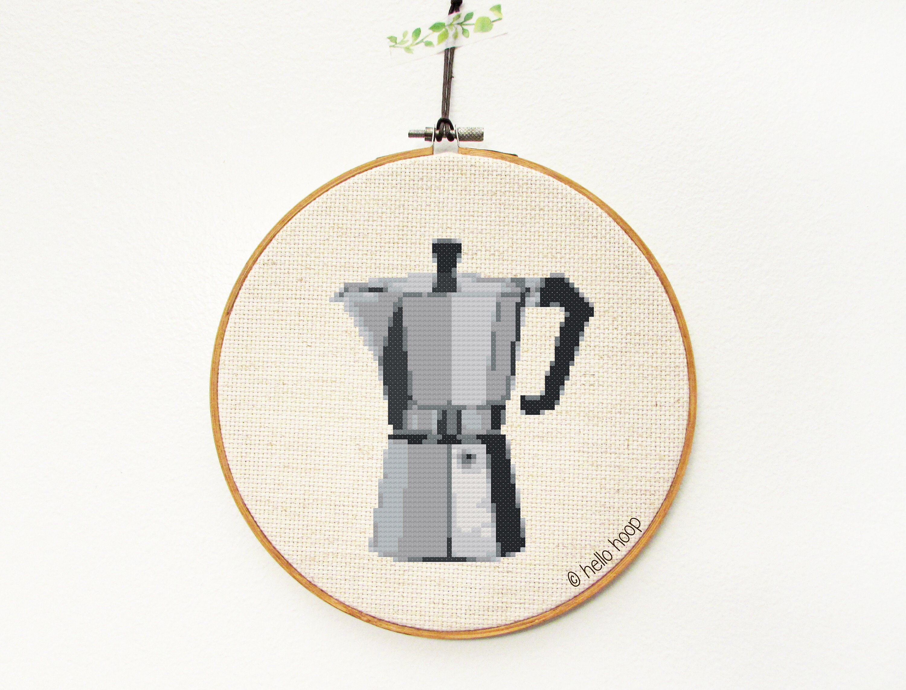 Mid Century retro 50's kitchen coffee pot, cups, pots and pans - Dark Shade  - Quirky modern cross stitch/tapestry chart by Vivsters - 186A