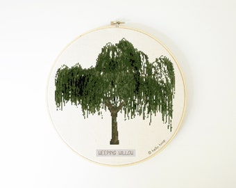 Weeping Willow Tree Cross Stitch Pattern: Botanical Design (PDF)