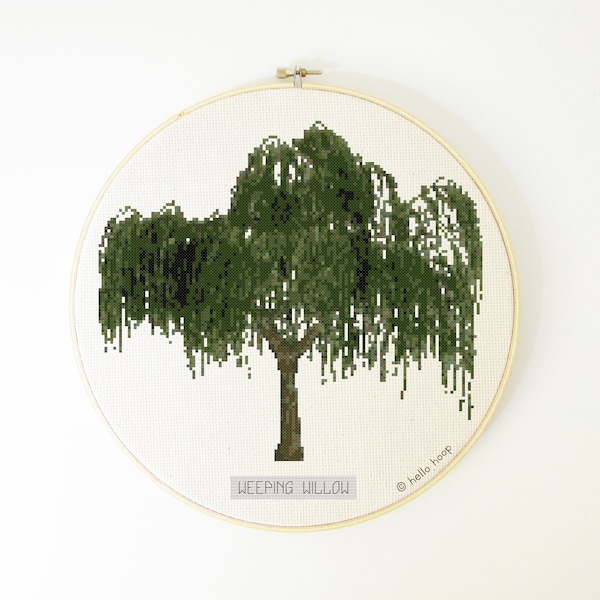 Tree cross stitch pattern - Weeping Willow tree - botanical cross stitch - PDF - Instant download