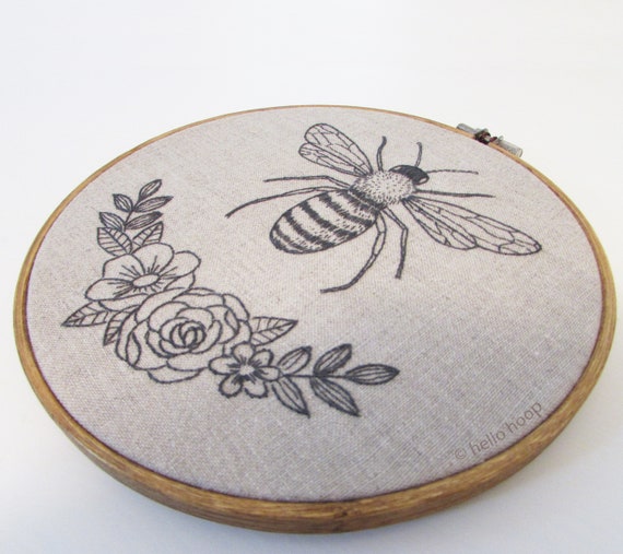 Honey Bee Hand Embroidery Pattern - Monochrome Insect - PDF