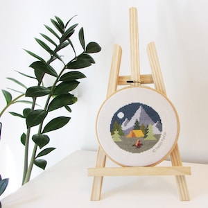 Camping embroidery pattern - modern cross stitch pattern PDF - Instant download