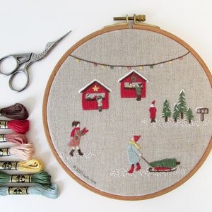 Christmas Market hand embroidery pattern - Winter embroidery - PDF - Instant download