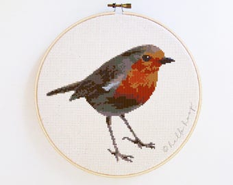 Patrón de punto de cruz para petirrojo europeo (ave de jardín) - Bordado de aves - PDF - Descarga instantánea