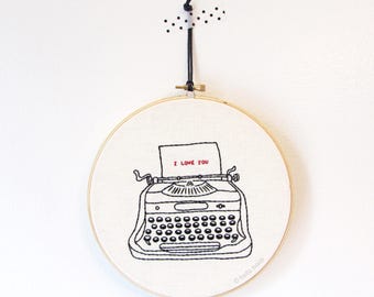 Typewriter hand embroidery pattern - Valentine's Day - PDF - Instant download