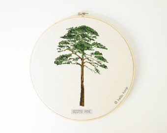 Tree cross stitch pattern, Scots pine, botanical cross stitch, PDF  Instant download