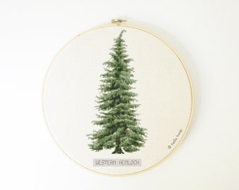 Tree cross stitch pattern - Western Hemlock - botanical cross stitch - PDF - Instant download