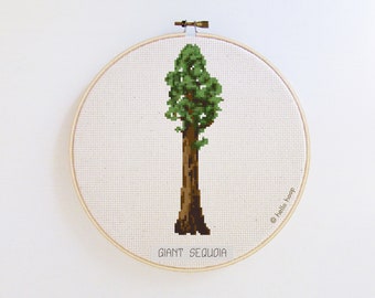 Giant Sequoia Tree Cross Stitch Pattern: Botanical Design (PDF)