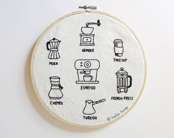 Coffee love hand embroidery pattern - PDF - Instant download