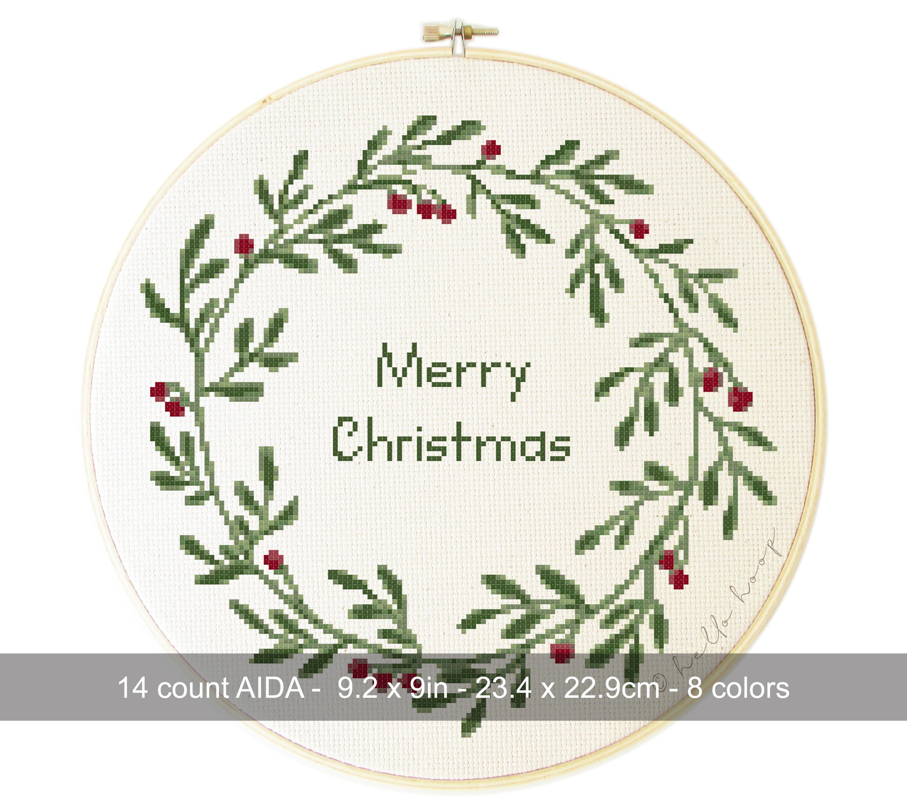 Kit Broderie Point De Croix Couronne De Noël - 20 Cm - Complet Avec Cerceau, Fils, Aiguilles - Loisir Créatif Déco Fête