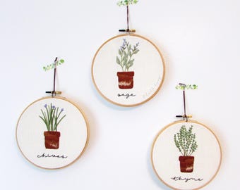 Garden herbs hand embroidery pattern - Kitchen herbs - PDF - Instant download