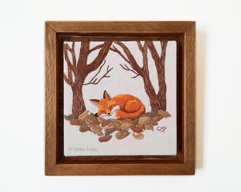 Sleeping Fox Hand Embroidery Pattern: Thread Painting (PDF Download)
