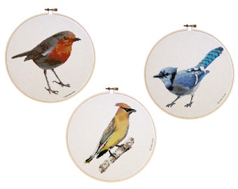 Backyard Birds Cross Stitch Pattern: Robin, Blue Jay, Cedar Waxwing (PDF Download)