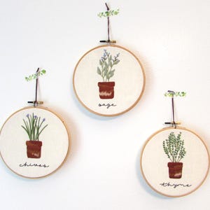 Garden herbs hand embroidery pattern - Kitchen herbs - PDF - Instant download