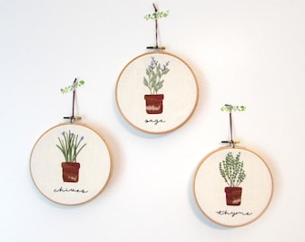 Garden herbs hand embroidery pattern - Kitchen herbs - PDF - Instant download