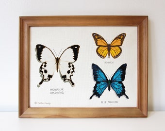 Butterfly set of 3 cross stitch patterns - Blue Mountain, Madagascar Swallowtail, Monarch  -  PDF  Instant download