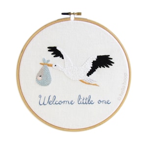 Welcome little one hand embroidery pattern - stork embroidery pattern - PDF - Instant download