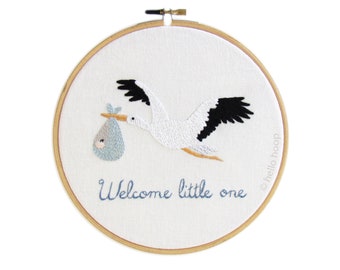 Welcome little one hand embroidery pattern - stork embroidery pattern - PDF - Instant download