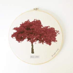 Tree cross stitch pattern - Red oak tree - botanical cross stitch - PDF - Instant download