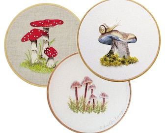 Fungi Embroidery Pattern - Set of 3 Mushroom Patterns - PDF - Instant download