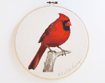 Cardinal backyard bird cross stitch pattern - birds embroidery - PDF - Instant download