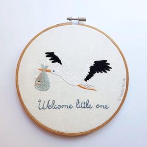 Welcome little one hand embroidery pattern - stork embroidery pattern - PDF - Instant download
