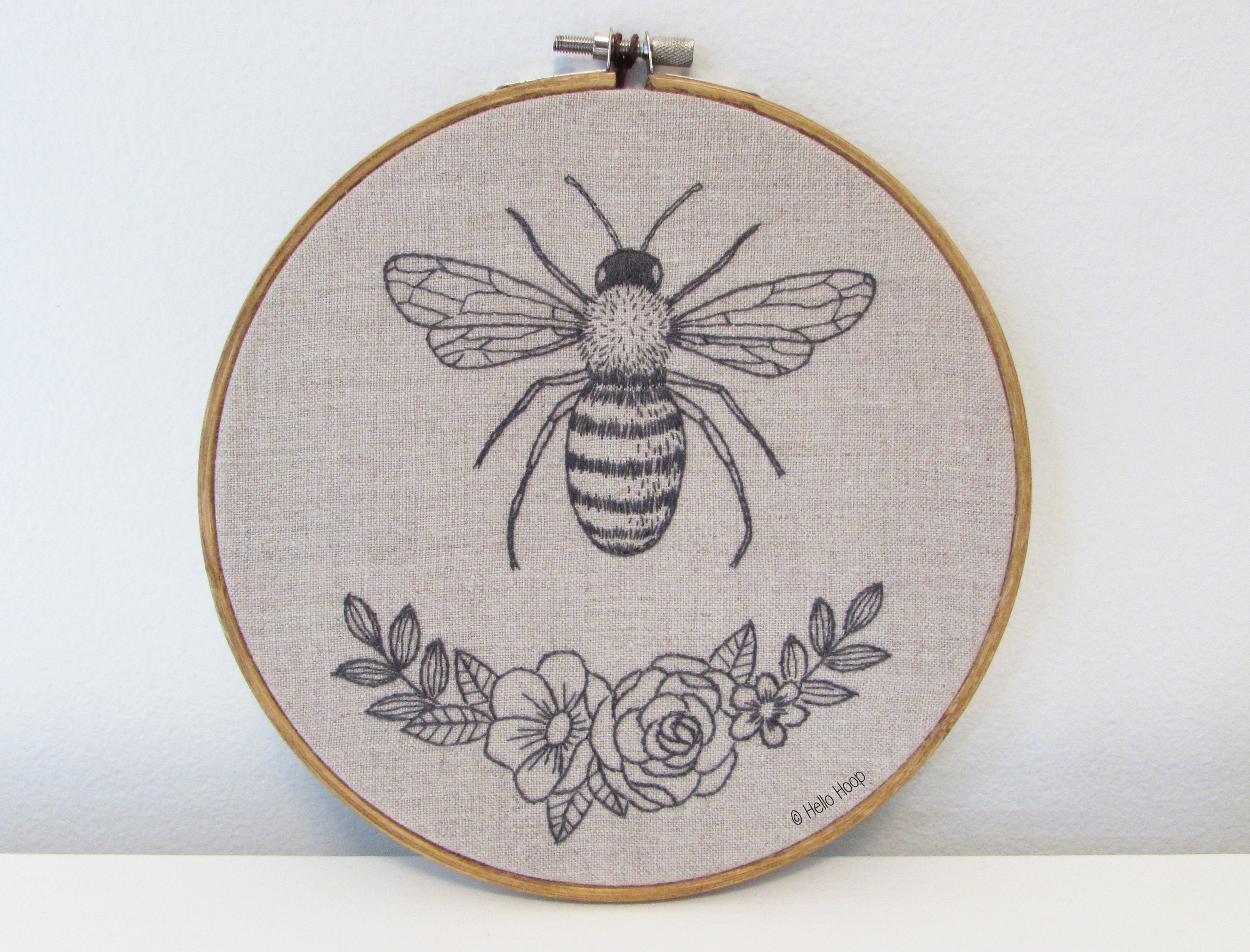 Honey Bee hand embroidery pattern Monochrome insect PDF Etsy