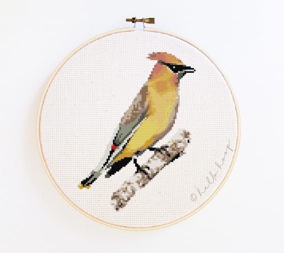 Cedar Waxwing backyard bird cross stitch pattern - birds embroidery - PDF - Instant download