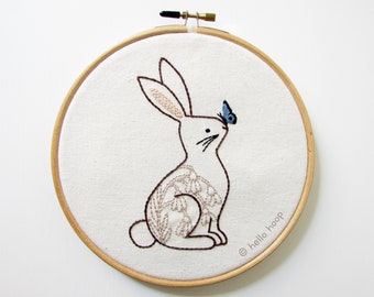 Bunny and Butterfly hand embroidery pattern - PDF - Instant download