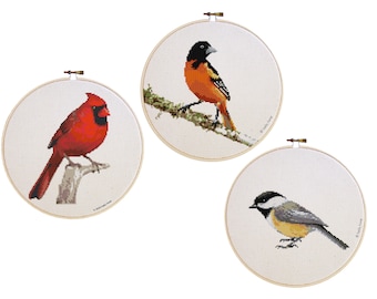 Backyard Birds Cross Stitch Pattern: Cardinal, Oriole, Chickadee (PDF Download)