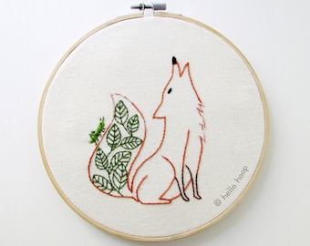 Fox and Grasshopper hand embroidery pattern - PDF - Instant download