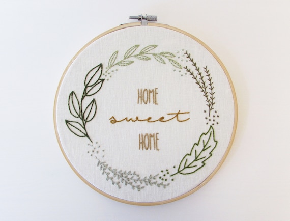 Home Sweet Home Hand Embroidery Pattern Floral Wreath PDF Instant Download  -  Canada