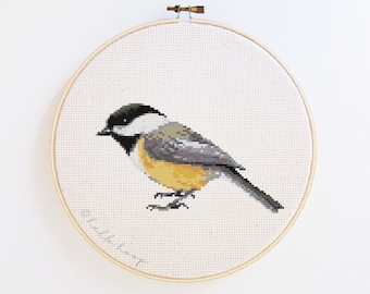 Chickadee backyard bird cross stitch pattern - birds embroidery - PDF - Instant download
