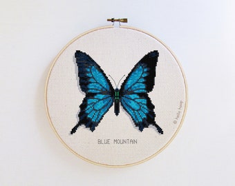 Butterfly cross stitch pattern - Blue Mountain butterfly - PDF - Instant download