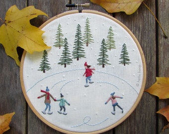 Holidays hand embroidery pattern - Ice skating - Christmas embroidery - PDF - Instant download