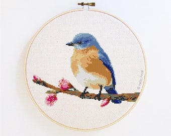 Eastern Blue Bird backyard bird cross stitch pattern - PDF - Instant download