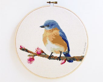 Eastern Blue Bird cross stitch pattern - birds embroidery - PDF - Instant download