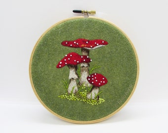 Mushrooms hand embroidery pattern - Thread painting DIY - Amanita Muscaria - PDF Instant download