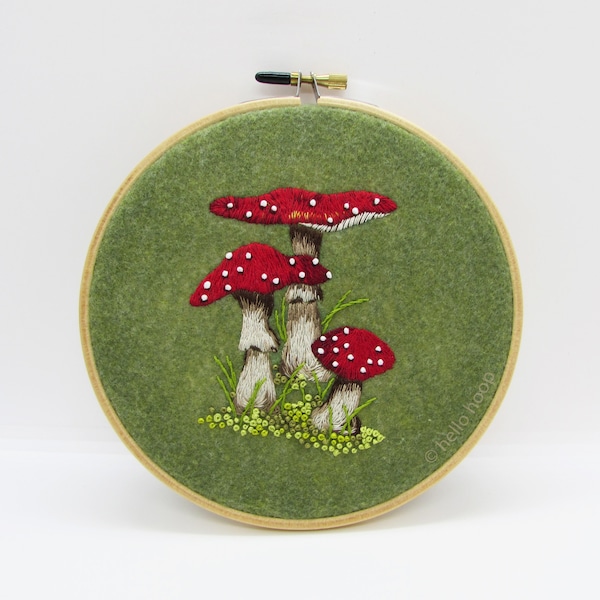 Mushrooms hand embroidery pattern - Thread painting DIY - Amanita Muscaria - PDF Instant download