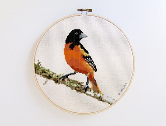 Baltimore Oriole backyard bird cross stitch pattern - birds embroidery - PDF - Instant download