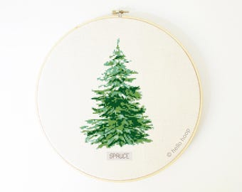 Spruce Tree Cross Stitch Pattern: Botanical Christmas Decor (PDF Instant Download)